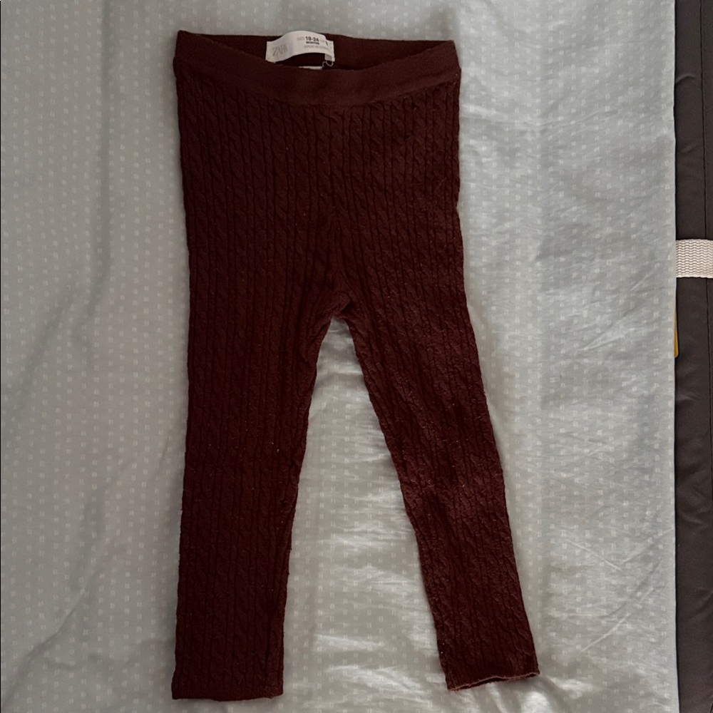 Zara Girls Ribbed Burgundy Leggings